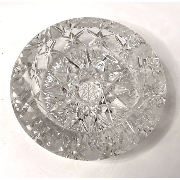 Vtg Lead Crystal Ashtray Cut Glass Heavy Bohemian Star Lausitzer - Picture 2 of 6
